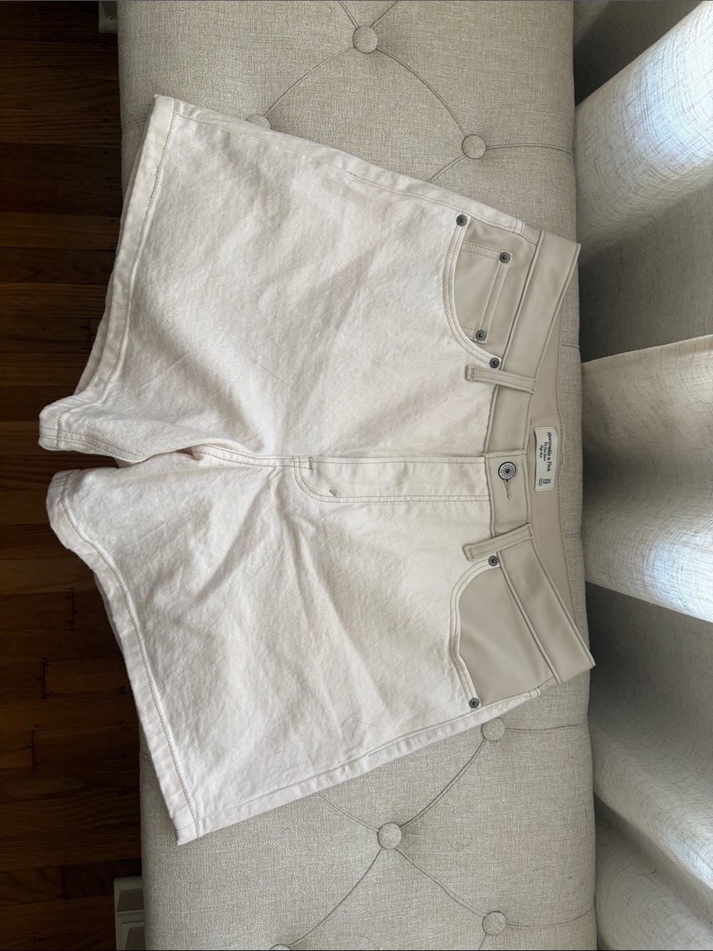 Abercrombie Cream High-Rise Denim Shorts